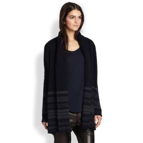 Vince Open Front Knit Wool Yak Blend Long Sleeve Navy Cardigan Sweater Size M - Picture 6 of 9
